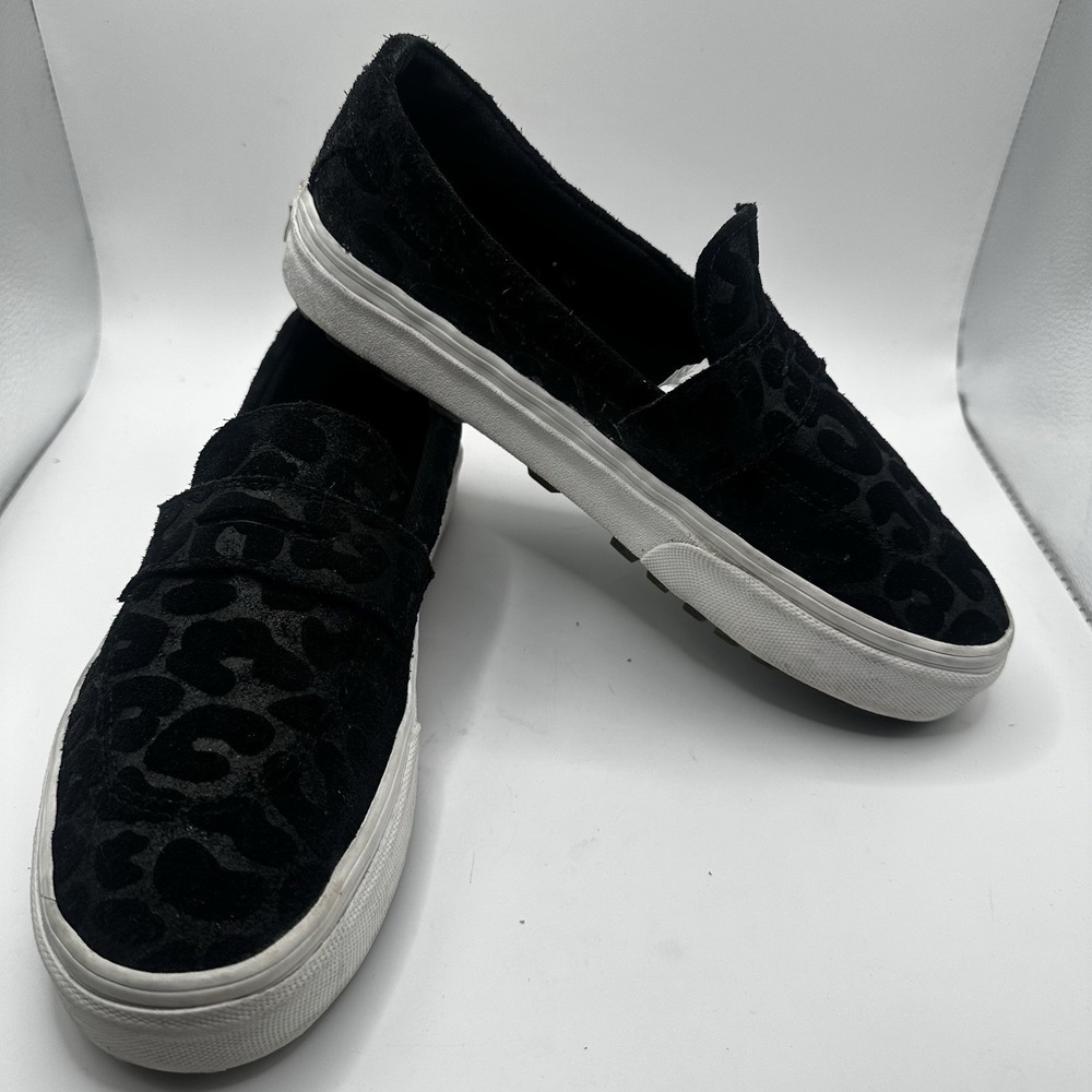 VANS Style 53 Embossed Suede Black Leopard Loafer Slip-On Sneakers‎ M 6.5 W 8